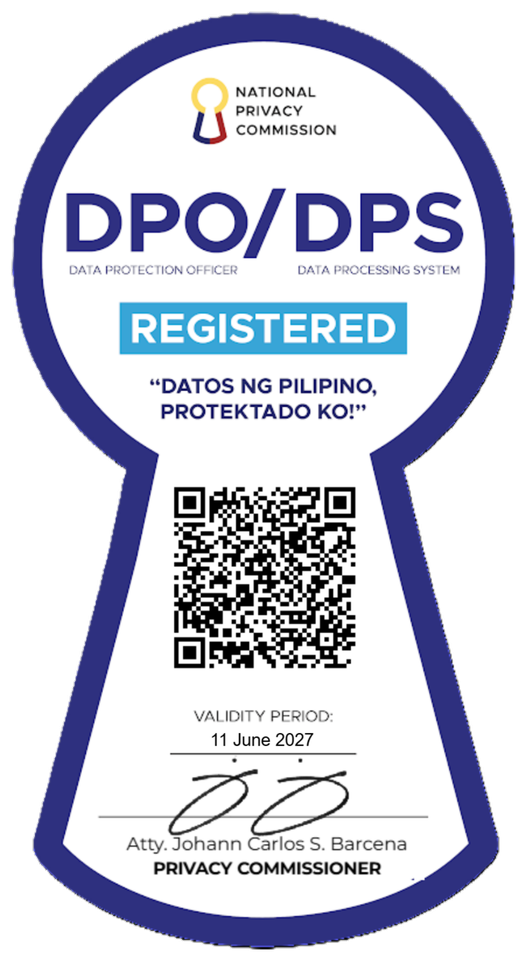 National Privacy Commission DPO/DPS Registered seal — valid through 11 June 2027. Scan the QR code to verify SMITS Inc.'s registration.
